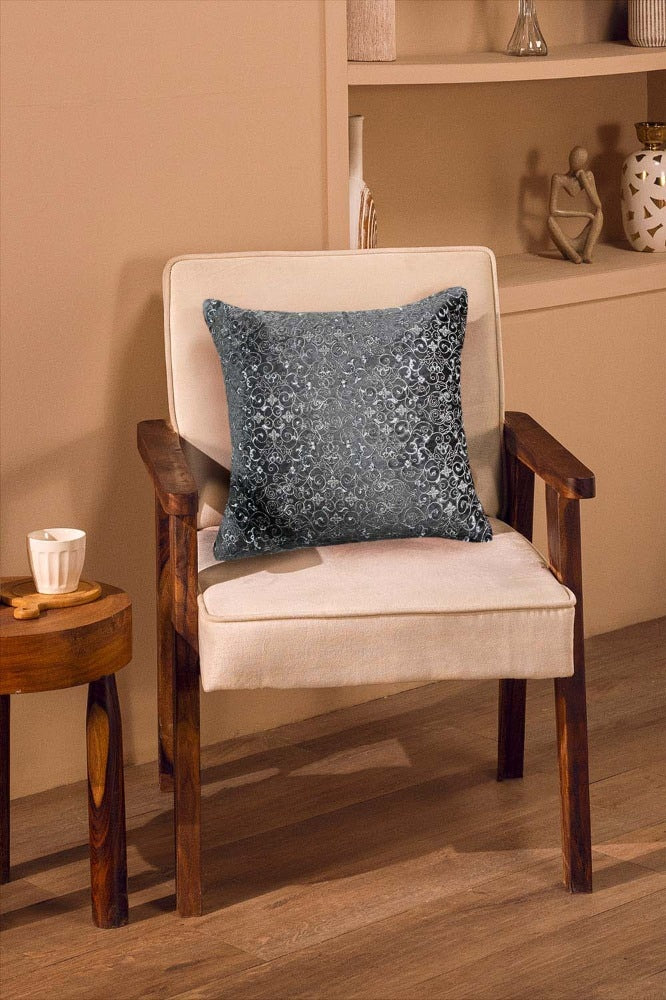 Bagh Grey Velvet Embroidered Cushion Cover