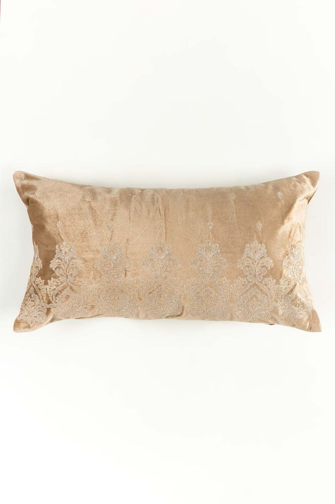 Baroque Beige Velvet Embroidered Cushion Cover