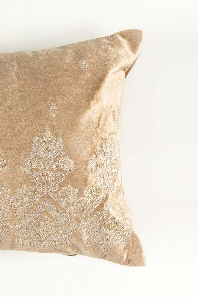 Baroque Beige Velvet Embroidered Cushion Cover