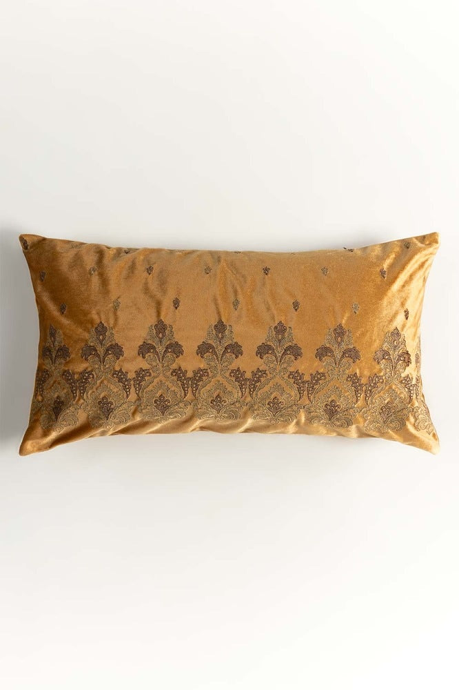 Baroque Caramel Velvet Embroidered Cushion Cover
