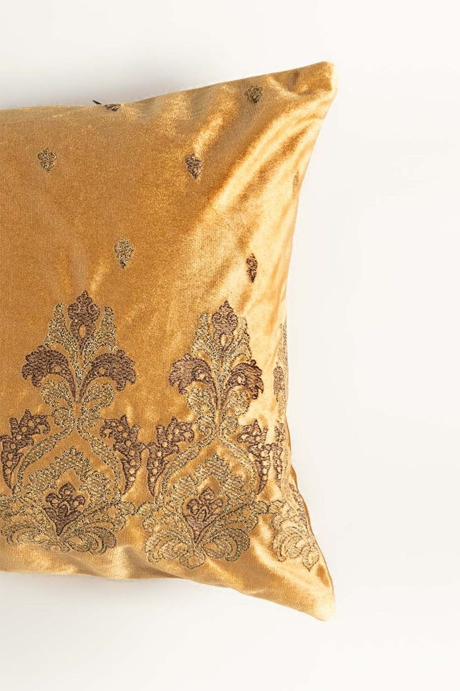 Baroque Caramel Velvet Embroidered Cushion Cover