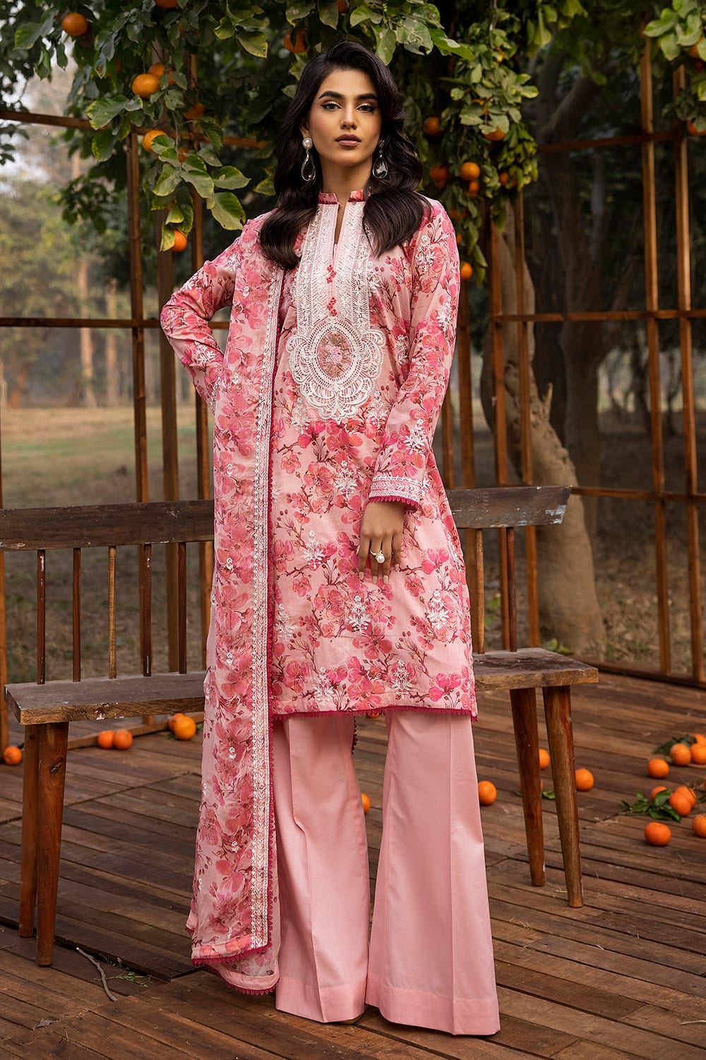 3 Piece Embroidered Printed Lawn Unstitched Suit with Embroidered Printed Chiffon Dupatta