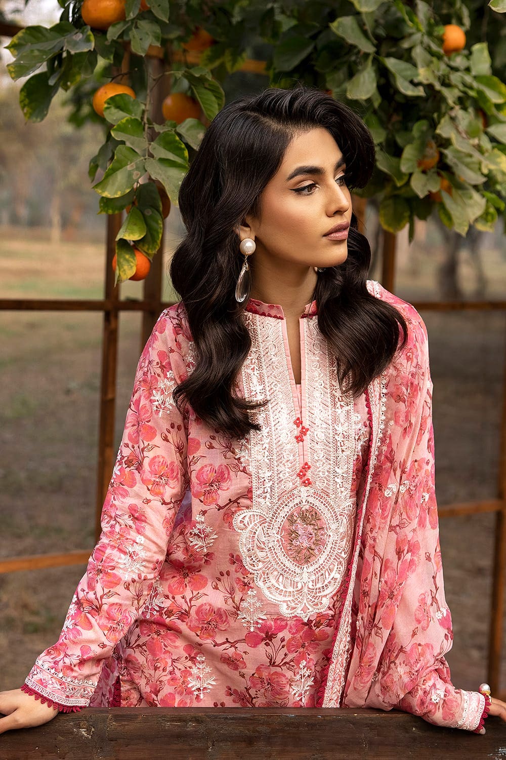 3 Piece Embroidered Printed Lawn Unstitched Suit with Embroidered Printed Chiffon Dupatta