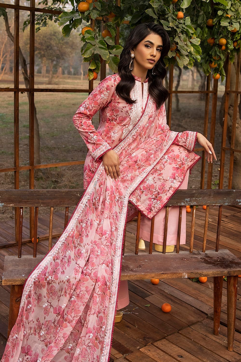 3 Piece Embroidered Printed Lawn Unstitched Suit with Embroidered Printed Chiffon Dupatta