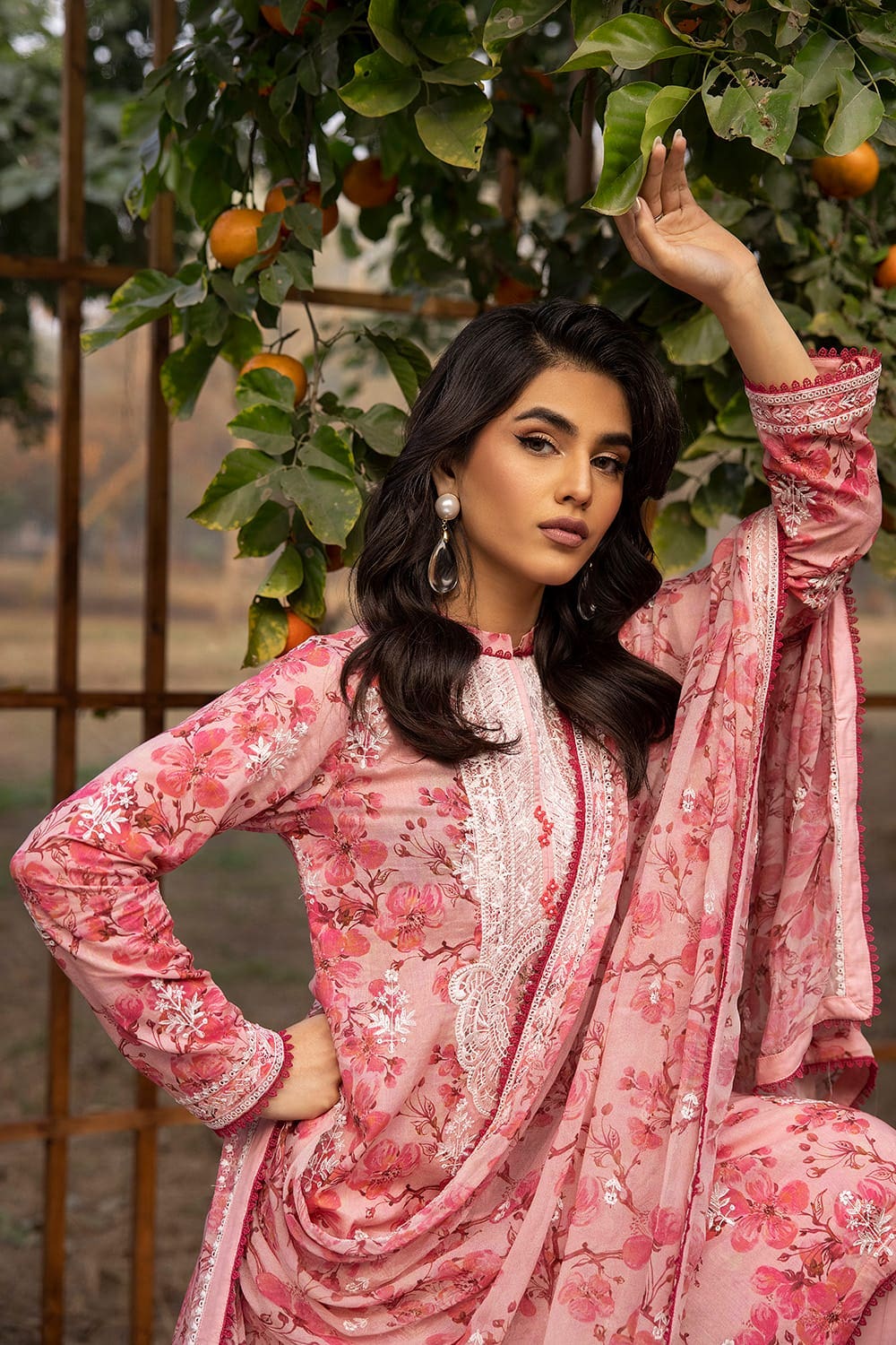 3 Piece Embroidered Printed Lawn Unstitched Suit with Embroidered Printed Chiffon Dupatta