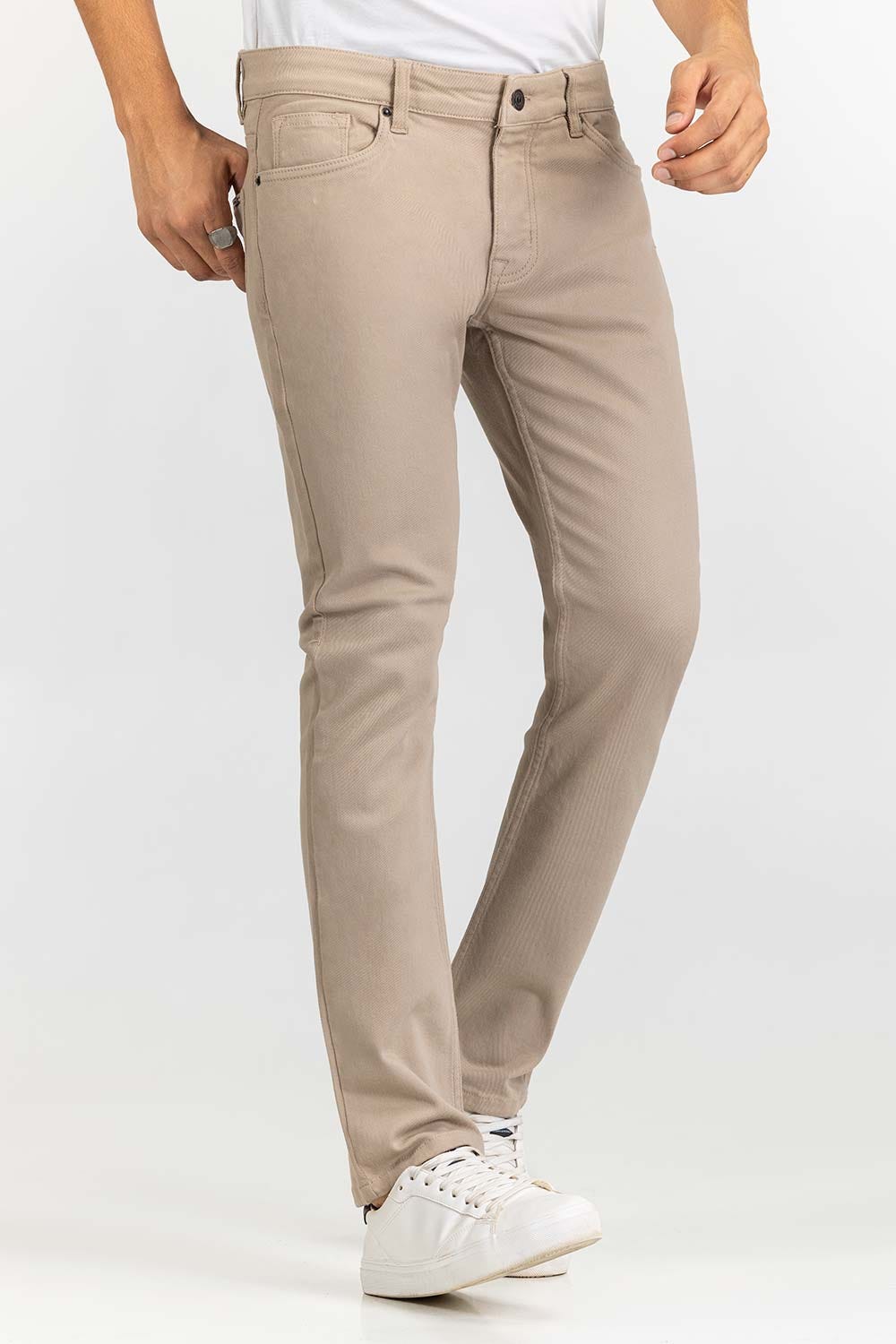 Beige Basic Non Denim Jeans