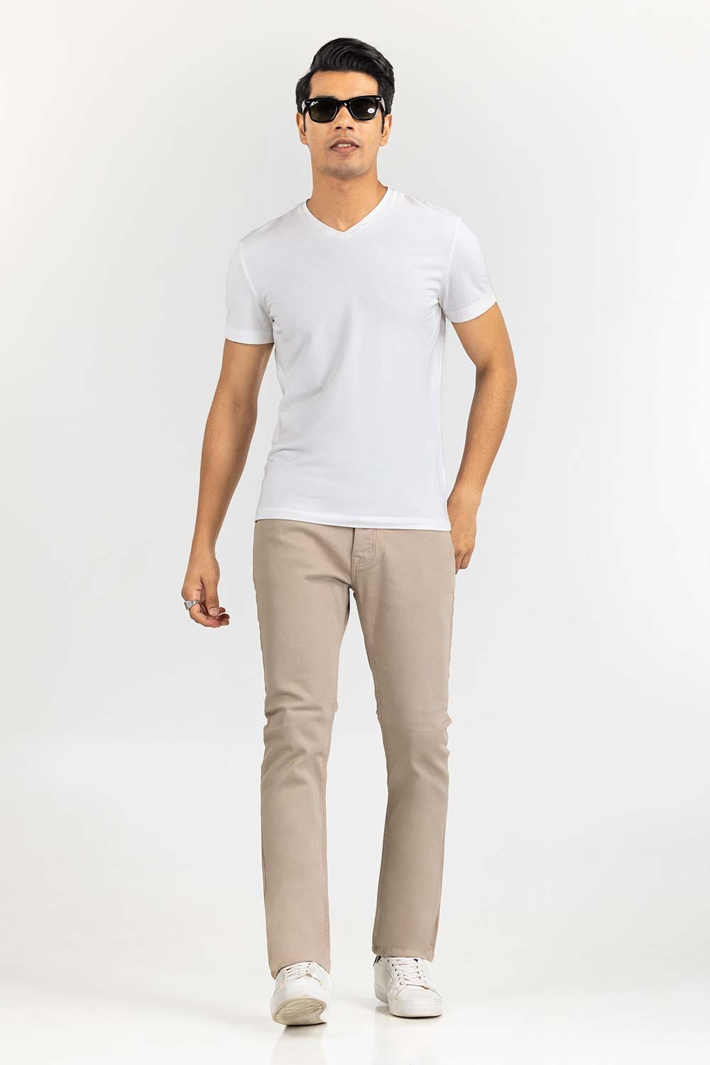 Beige Basic Non Denim Jeans