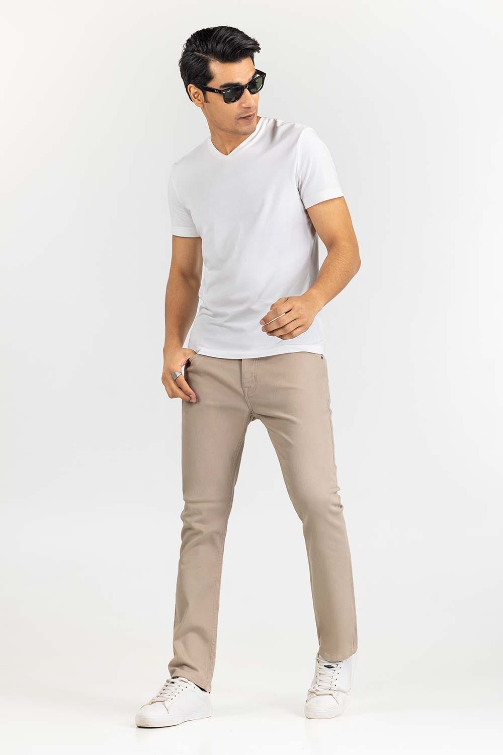 Beige Basic Non Denim Jeans