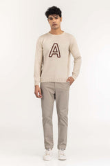 Beige Crew Neck Sweater With Embroidery SWT-FFSCN22-219