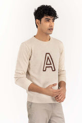 Beige Crew Neck Sweater With Embroidery SWT-FFSCN22-219
