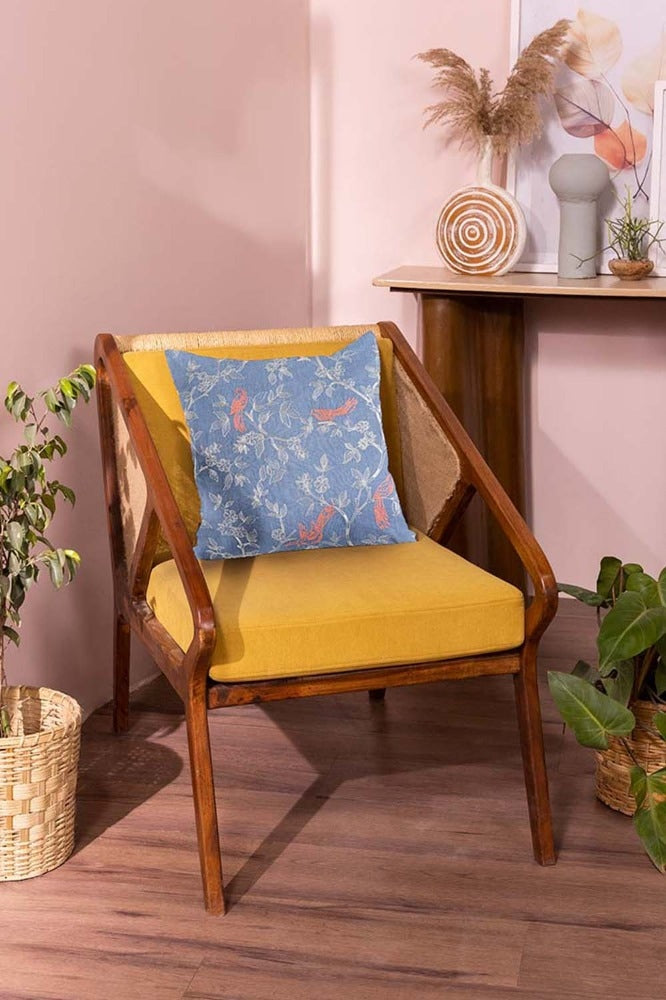 Bird Flora Embroidered Cushion Cover