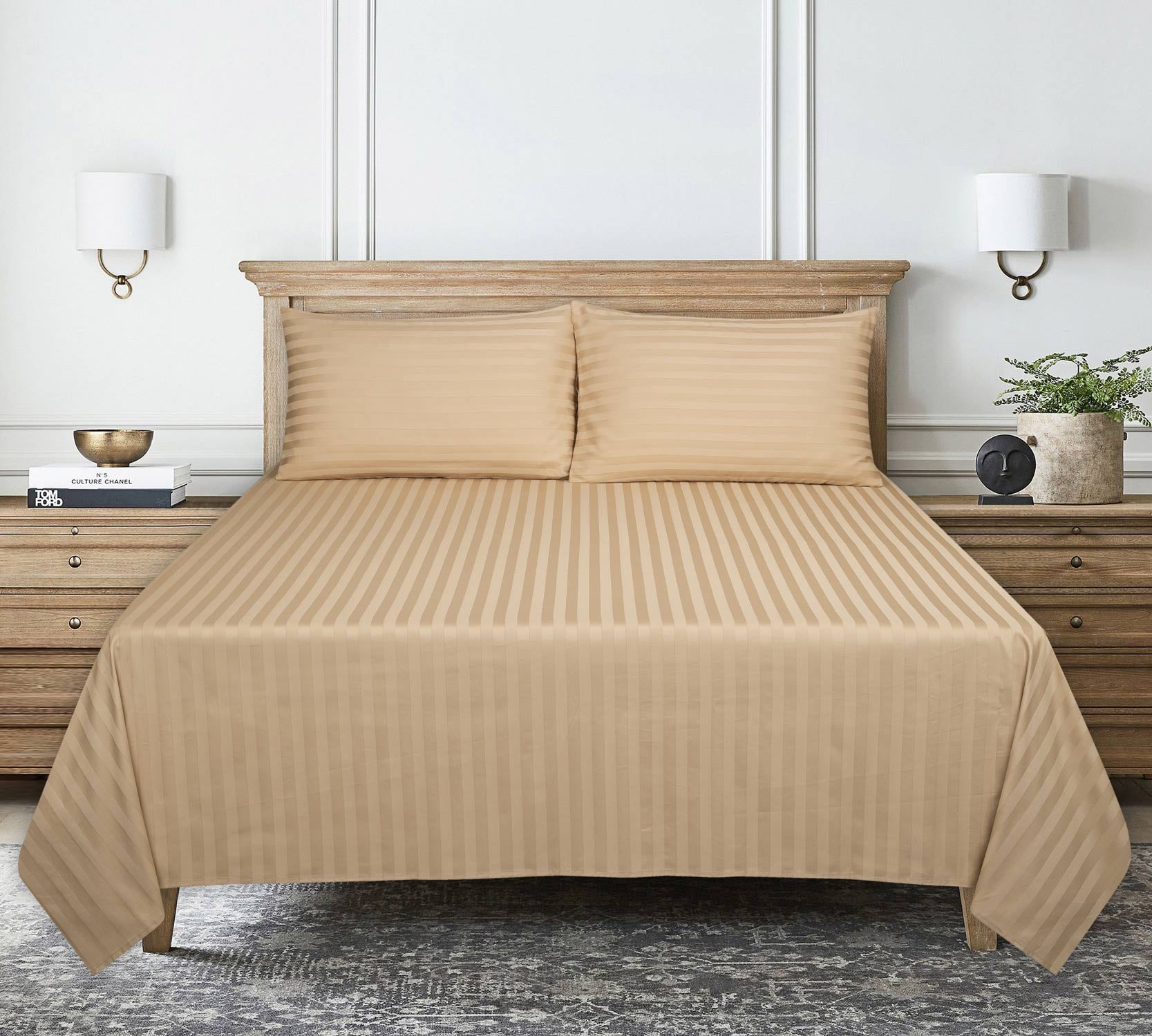 Biscotti Stripe Satin T-250 Bed Sheet Set