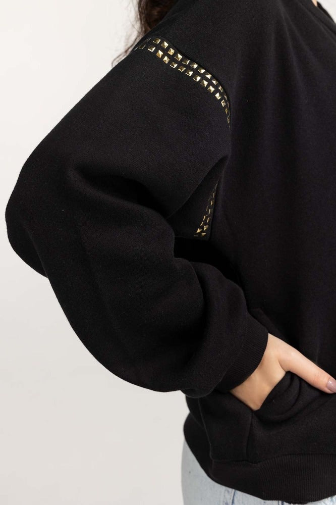 Black Basic Knitted Sweatshirt WM-SWS-WS23-006