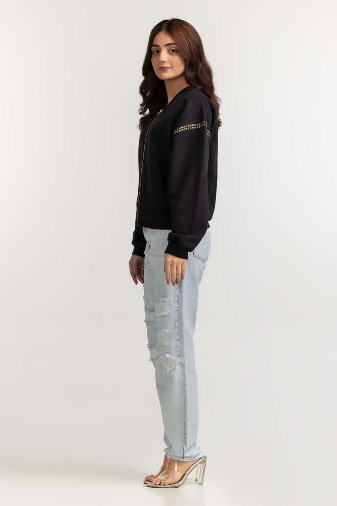 Black Basic Knitted Sweatshirt WM-SWS-WS23-006