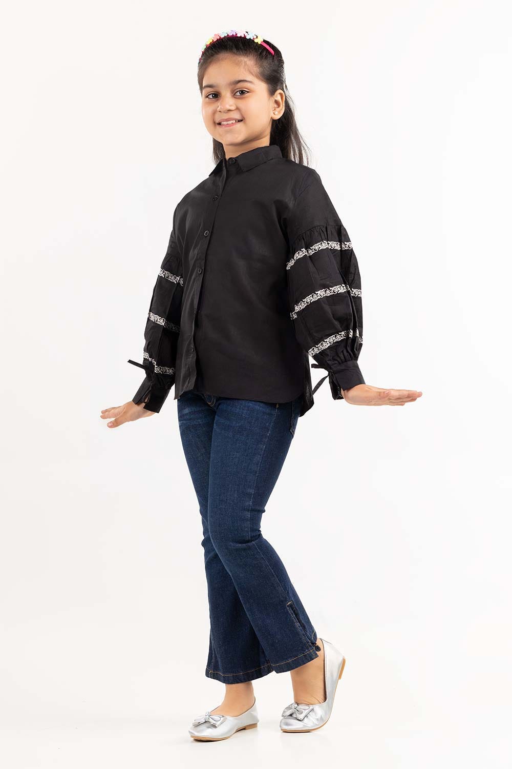 Junior Girl Black Basic Woven Top JGWD-2210008