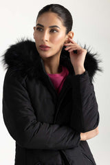 Black Detachable Hoodie Puffer Jacket 224-210-081
