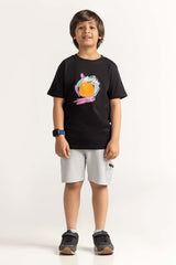 Black Junior Boy Knit Printed Tee JB-TS-SS24-031