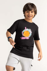 Black Junior Boy Knit Printed Tee JB-TS-SS24-031