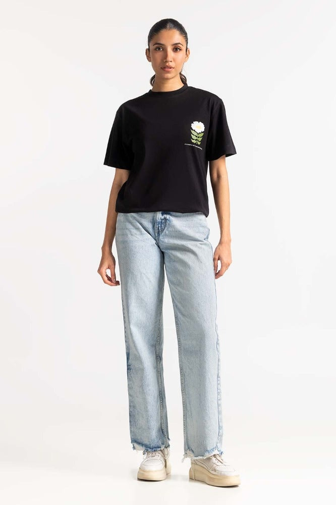 Black Printed Knit Top WM-KTP-SS24-030