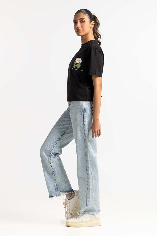 Black Printed Knit Top WM-KTP-SS24-030