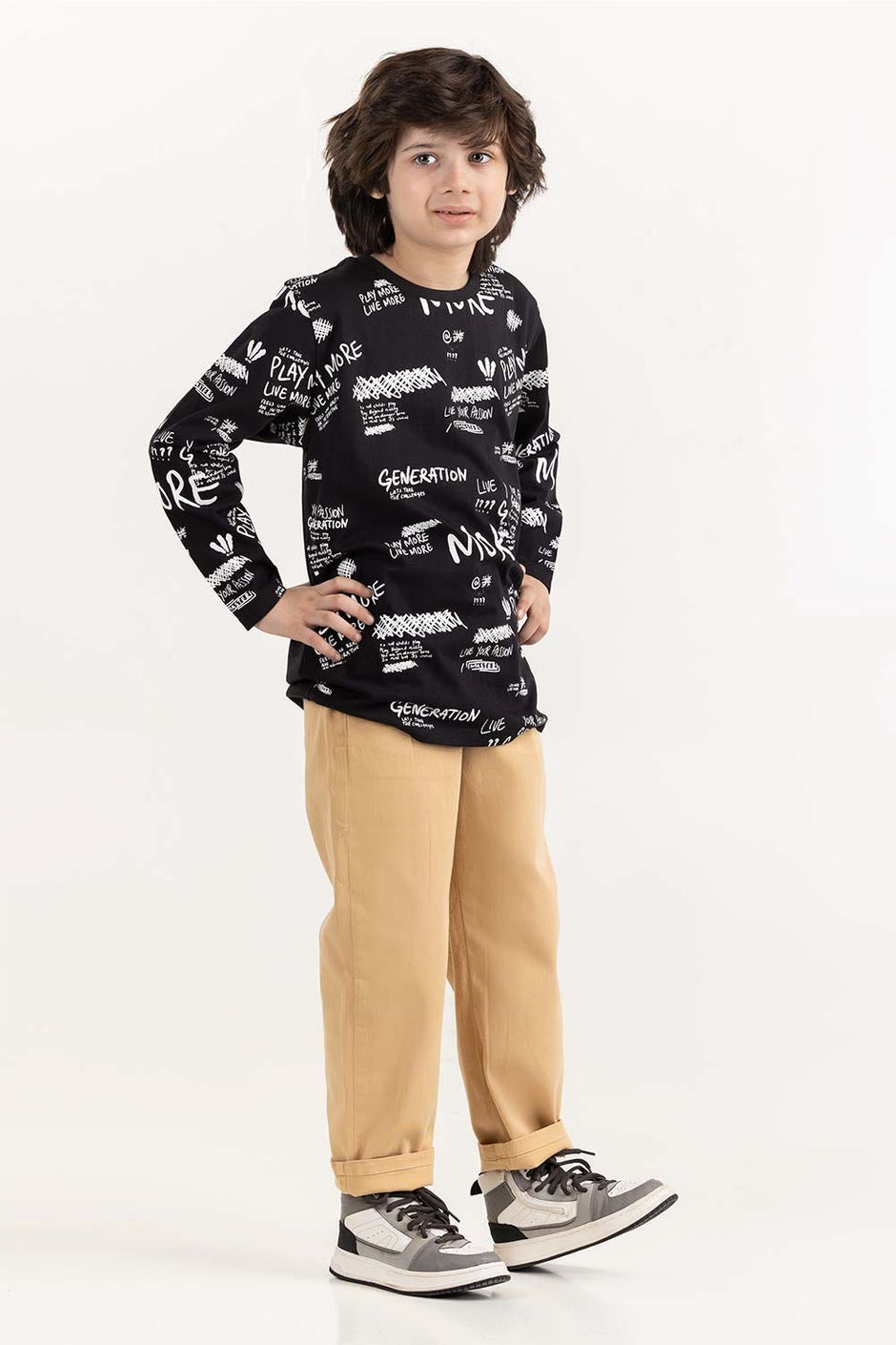 Junior Boy Black Round Neck T-Shirt 224 -313-017