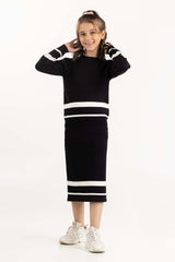 Junior Girl Black Striped Knit Short Skirt 224-416-310
