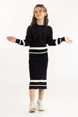 Junior Girl Black Striped Knit Short Skirt 224-416-310