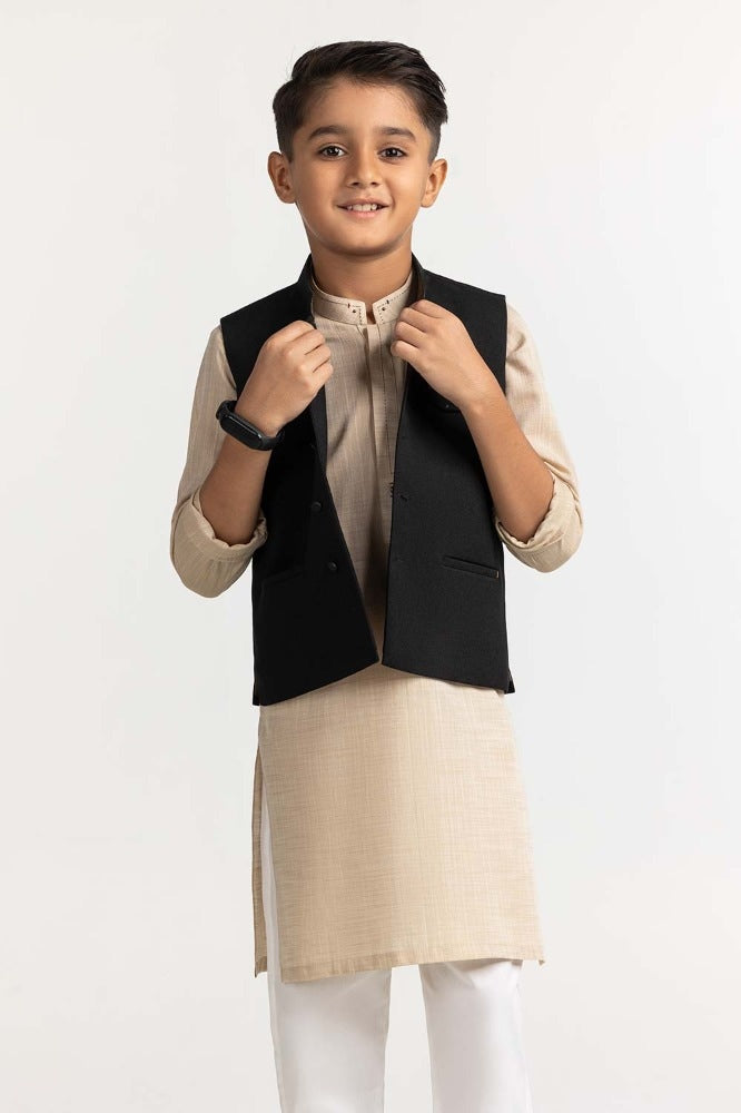Gul Ahmed Black Styling Waist Coat KWC-PD23-013, view 1