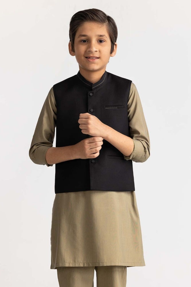 Gul Ahmed Black Styling Waist Coat KWC-PD24-002, view 1