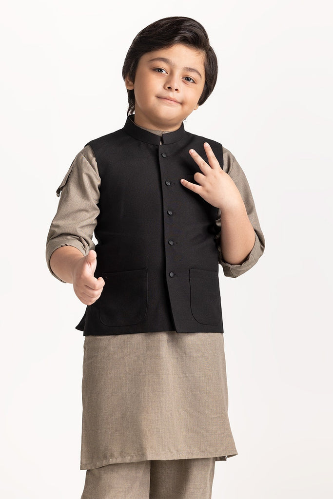 Gul Ahmed Black Styling Waist Coat KWC-PD24-012, view 1