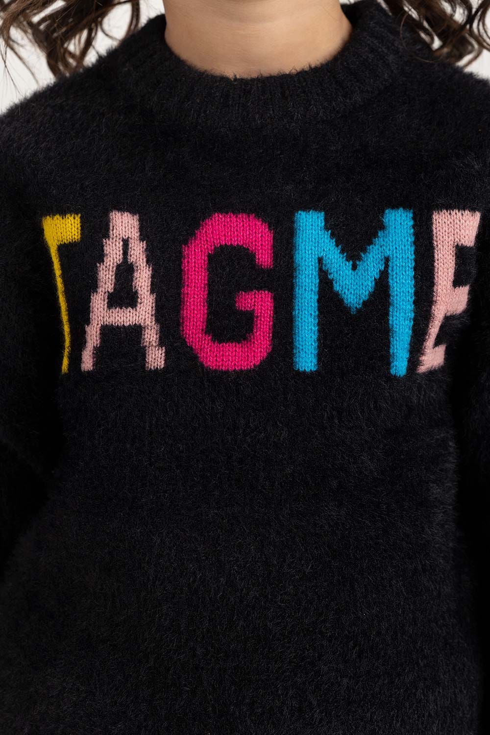 Toddler Girl Black Sweater With Round Neck 224-611-018