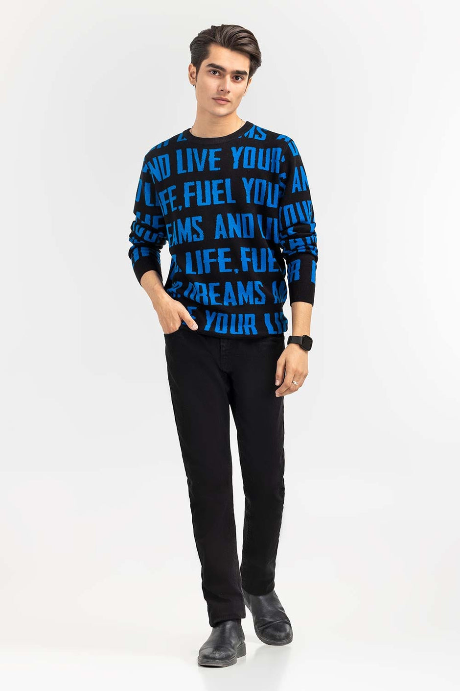 Black Text Crew Neck Sweater SWT-FFSCN22-269