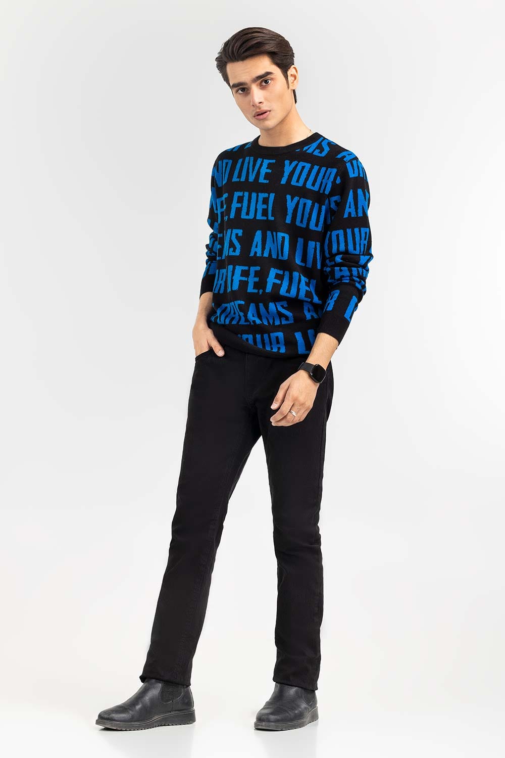 Black Text Crew Neck Sweater SWT-FFSCN22-269