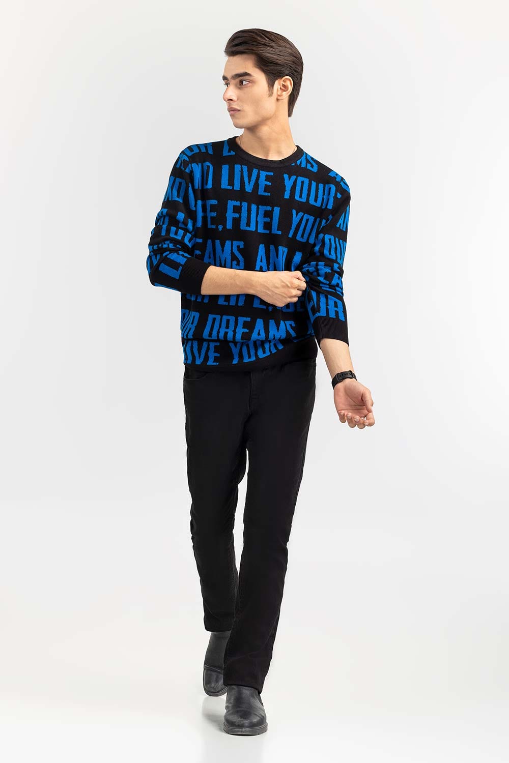 Black Text Crew Neck Sweater SWT-FFSCN22-269