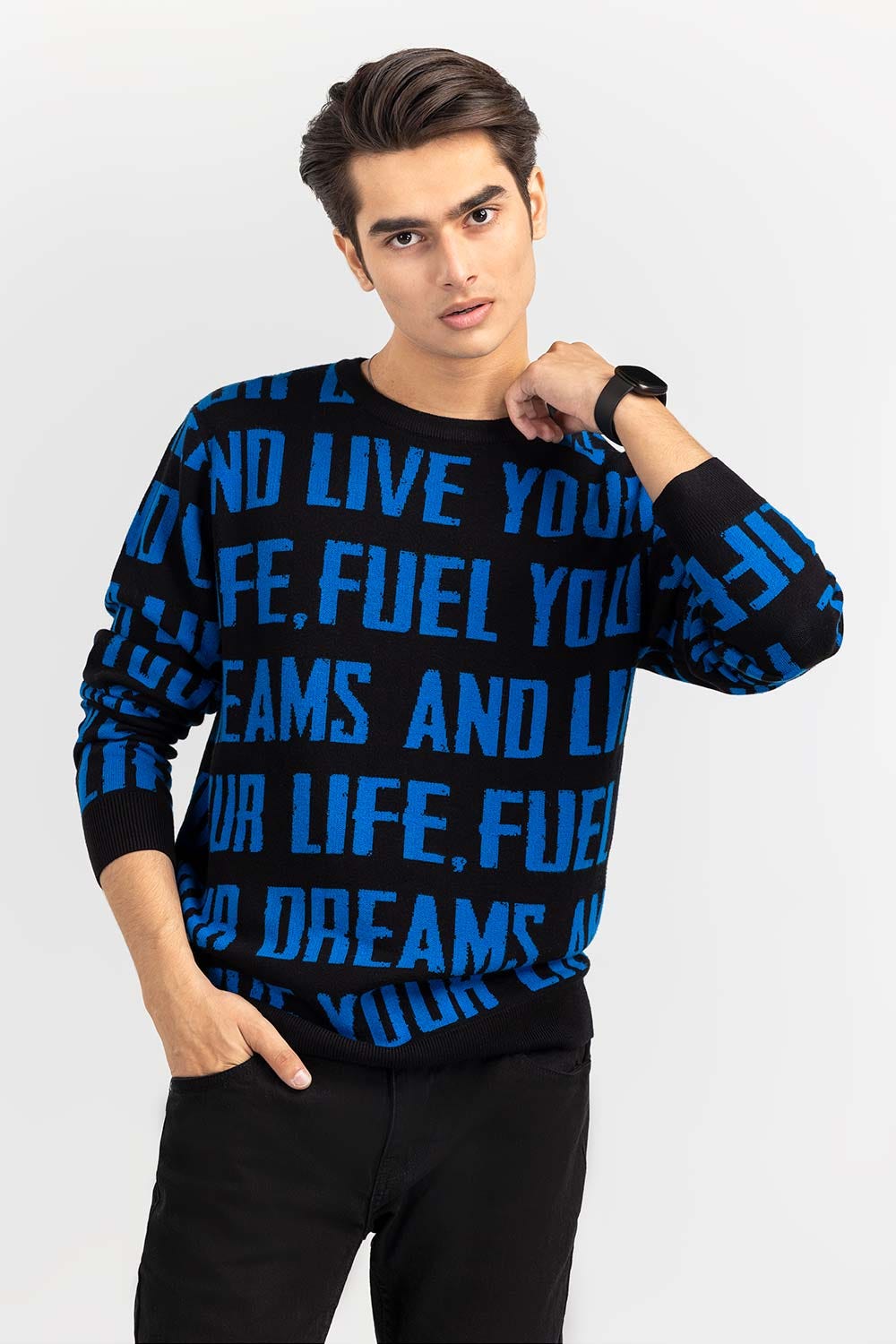 Black Text Crew Neck Sweater SWT-FFSCN22-269