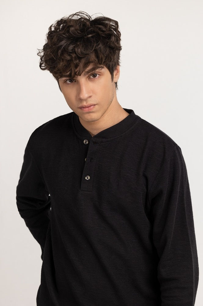 Black Textured Basic Tee MN-HNL-FS-WS23-002
