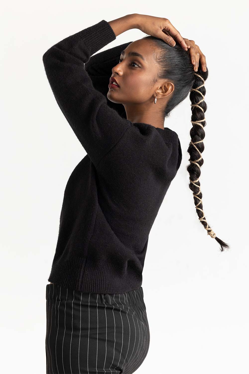 Black Shoulder Cutout Sweater 224-211-022