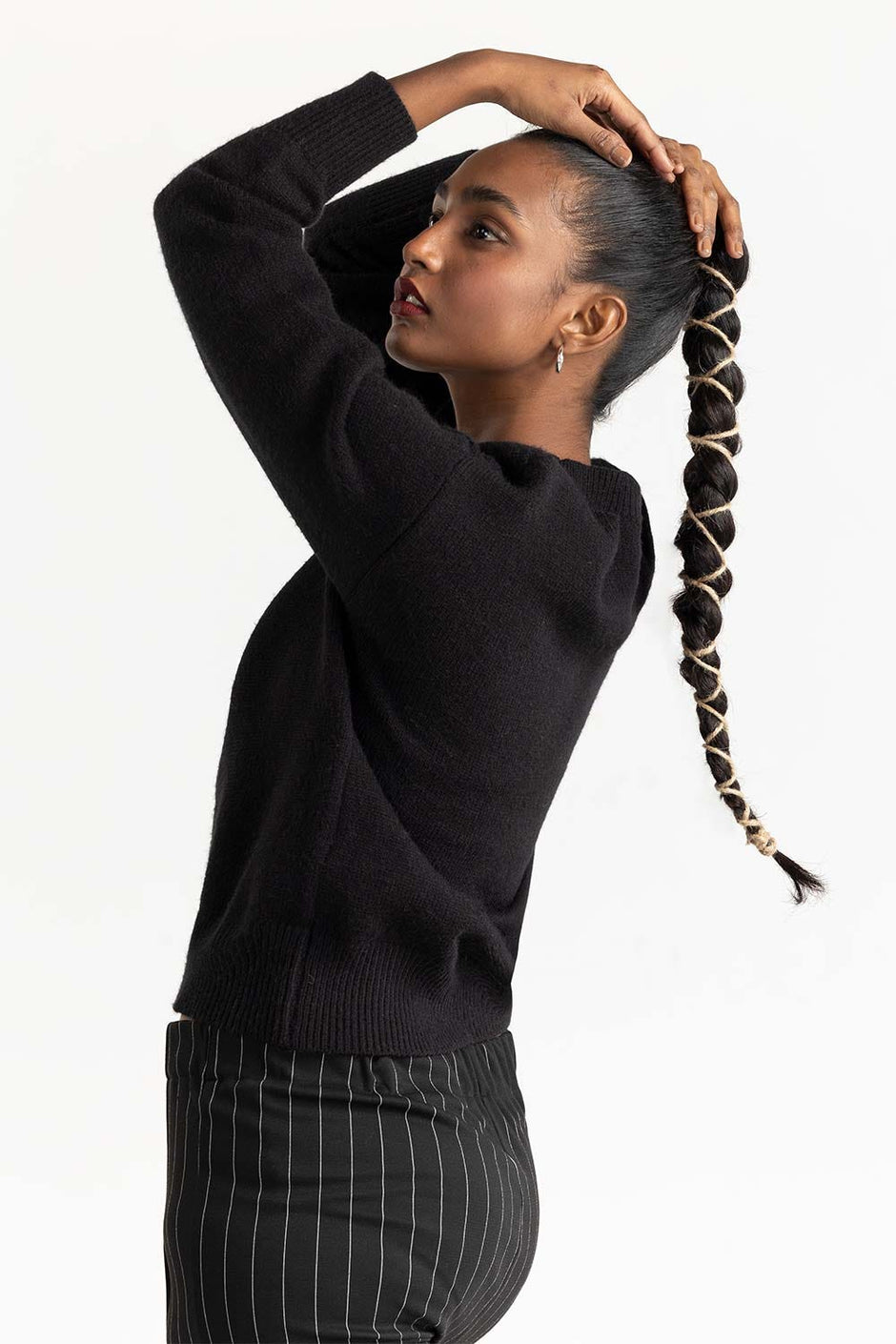 Black Shoulder Cutout Sweater 224-211-022