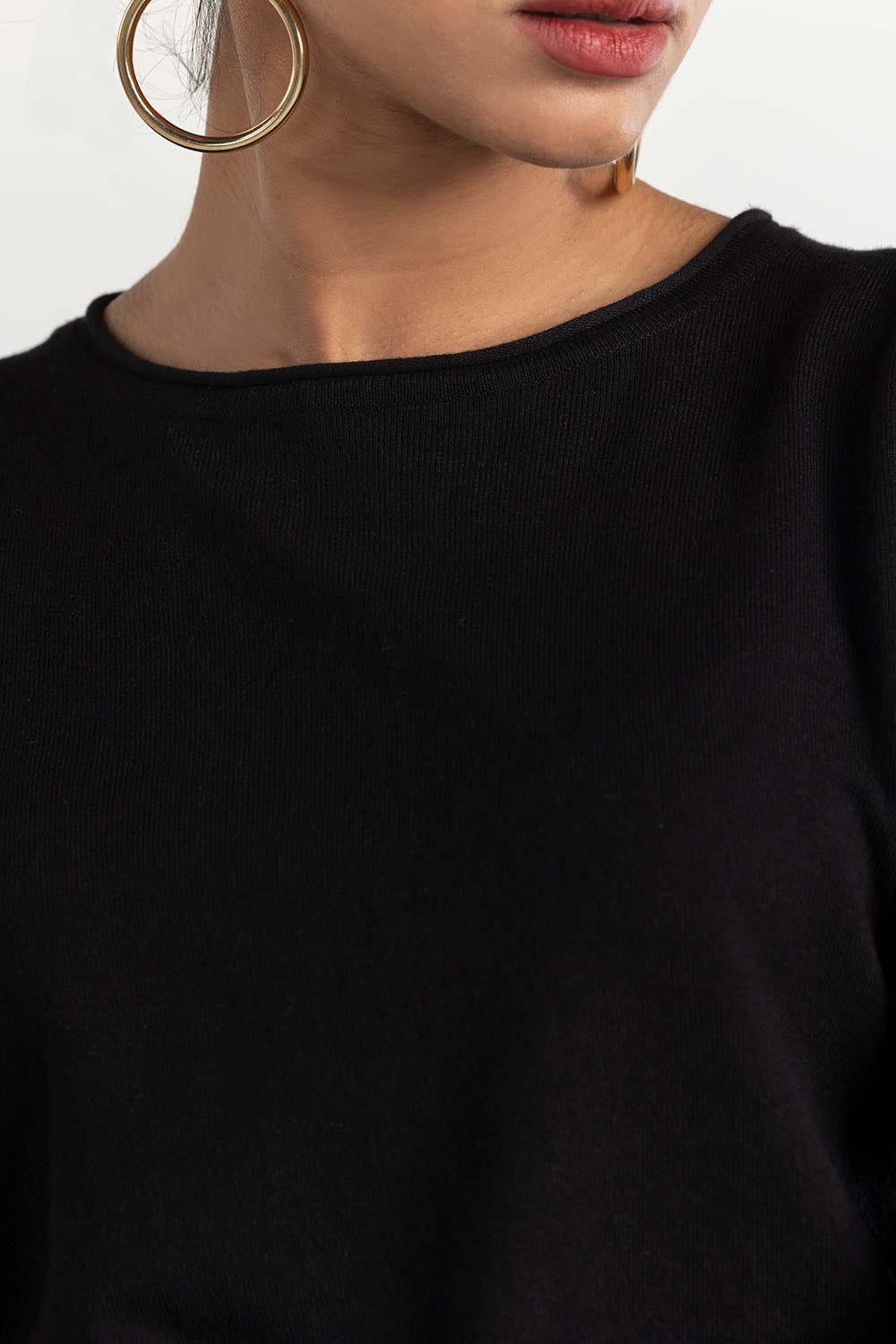 Black Basic Cropped Knit Sweater 224-216-305