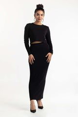 Black Basic Cropped Knit Sweater 224-216-305