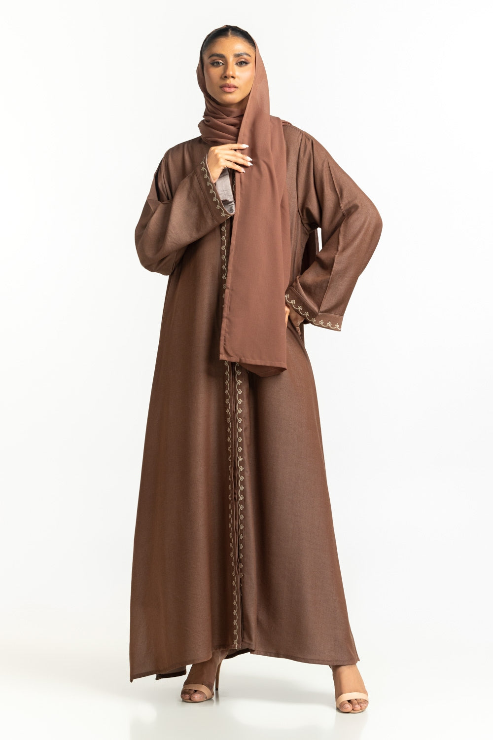 Blended Embroidered Abaya With Scarf KAB-22117
