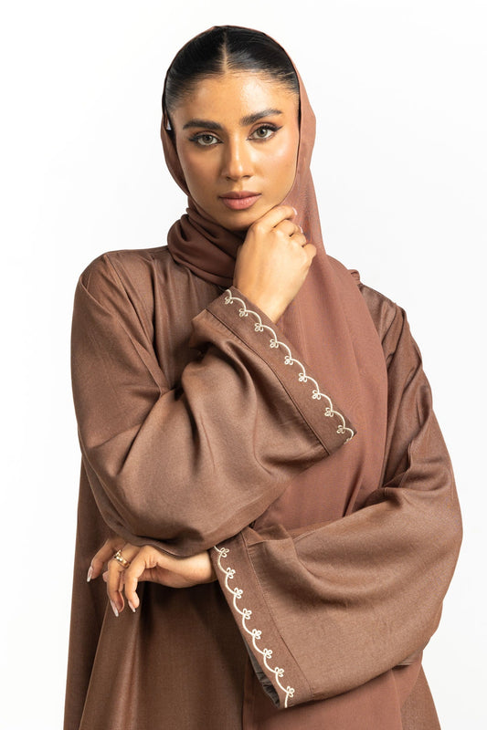 Blended Embroidered Abaya With Scarf KAB-22117