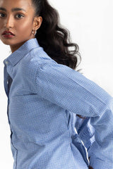 Blue Checkered Button Down Casual Shirt 224-217-031