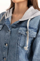 Blue Denim Button Down Hoodie 224-217-015