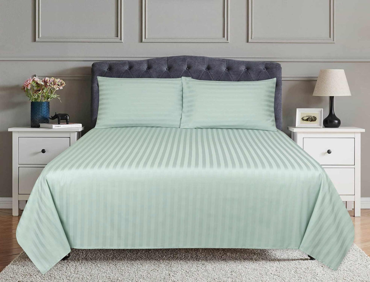 Blue Haze Stripe Satin T-250 Bed Sheet Set