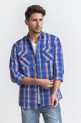 Blue Pink Checkered Casual Shirt MN-CS-SS24-107