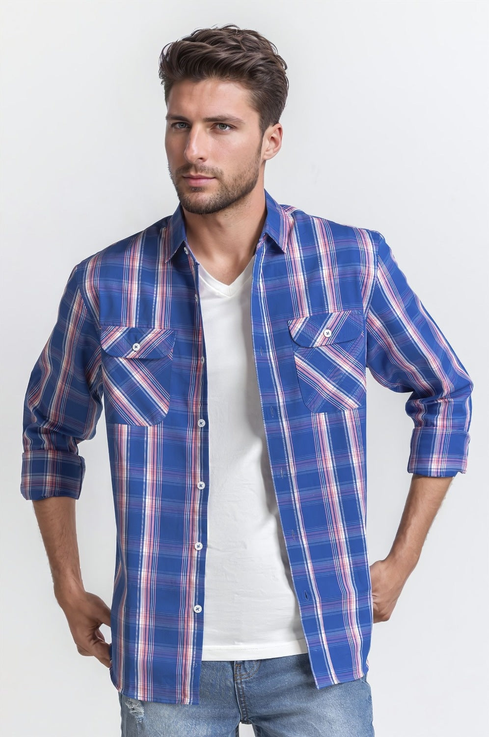 Blue Pink Checkered Casual Shirt MN-CS-SS24-107
