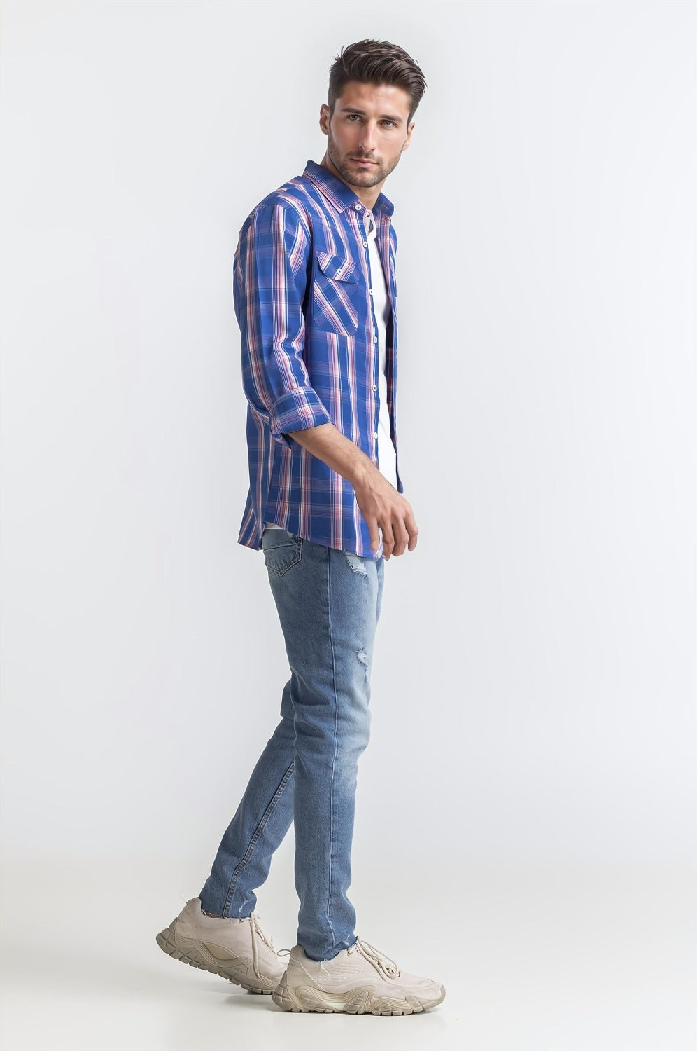 Blue Pink Checkered Casual Shirt MN-CS-SS24-107