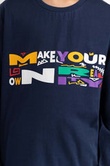 Junior Boy Blue Round Neck T-Shirt 224-313-022