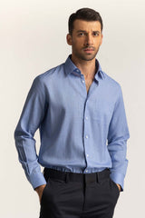 Blue Self Textured Cotton Linen Formal Shirt MN-FS-PD24-074